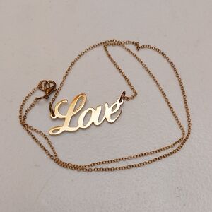 Gold Tone LOVE Cursive Spellout Pendant Necklace